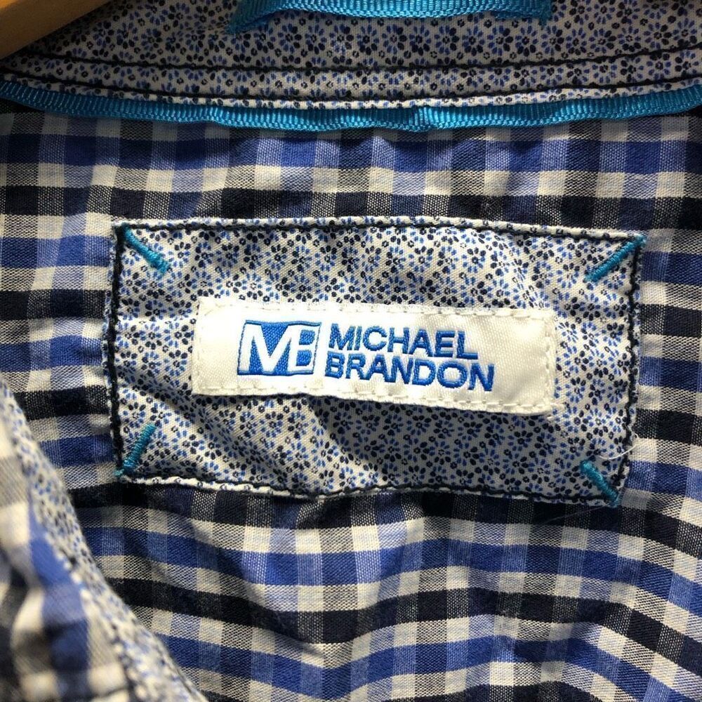 Michael Brandon Extra Large (XL) Blue and Black Plaid Long Sleeve Button - Picture 3 of 4
